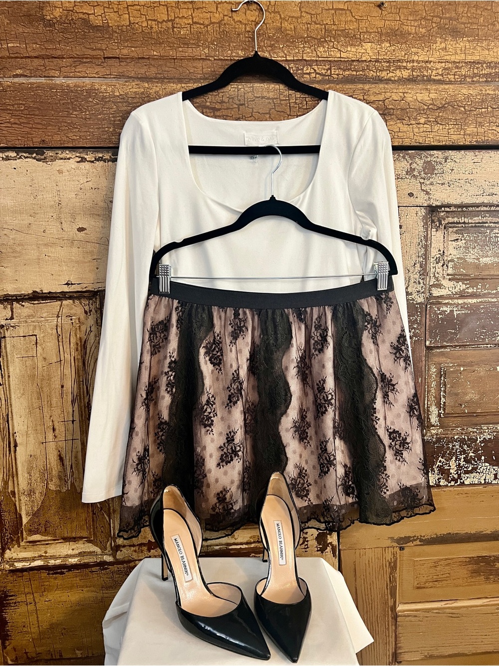 American Eagle Lace Skater Skirt | Black Nude Balletcore Coquette | Size S